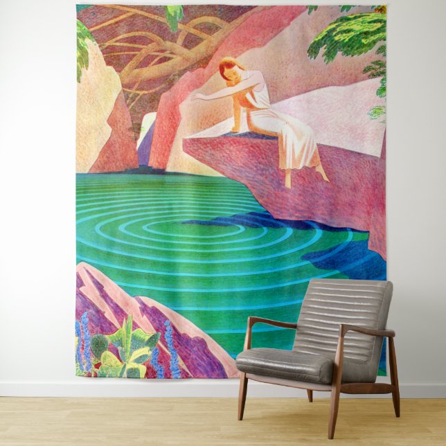 Tenture 1931 femme art déco par un étang (En situation)