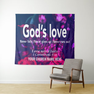 Tenture 1 Cor 13:8 L'AMOUR DE DIEU NE DÉFAUT JAMAIS Église