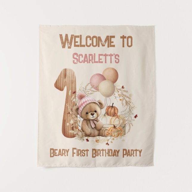 Tenture 1er anniversaire automne ours fille Affiche de bie (Devant)