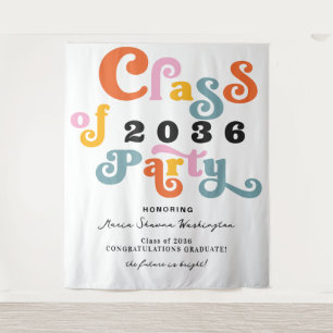 Tenture 2024 Retro Custom Graduation Party Blanc fond d'éc