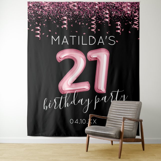 Tenture 21e anniversaire noir rose toile de fond photo (En situation)