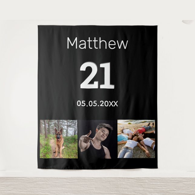 Tenture 21e anniversaire photo personnalisée monogramme ho (Devant)