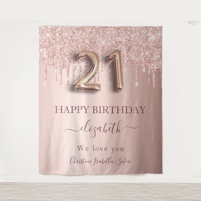 Tenture 21e anniversaire rose or blush parties scintillant (Devant)