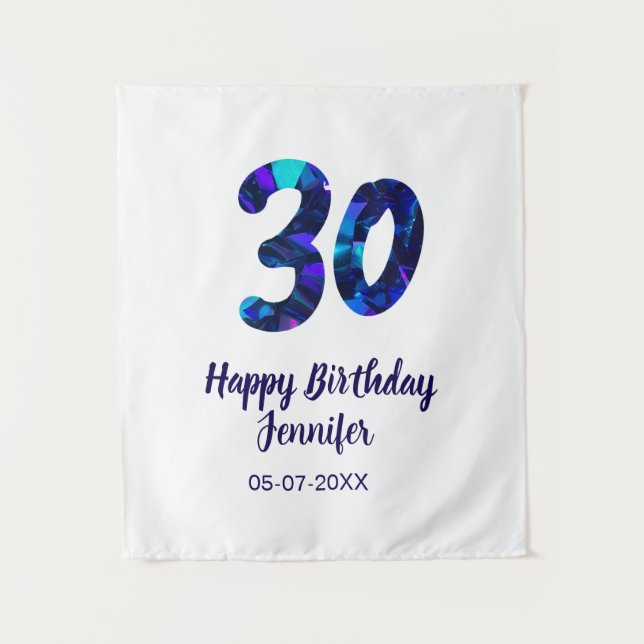 Tenture 30e anniversaire ajouter nom date année bleu étinc (Devant)