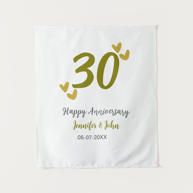 Tenture 30e joyeux anniversaire de mariage gris doré coupl (Devant)