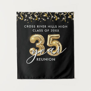 Tenture 35e Classe Reunion Black Gold Balloons Confetti