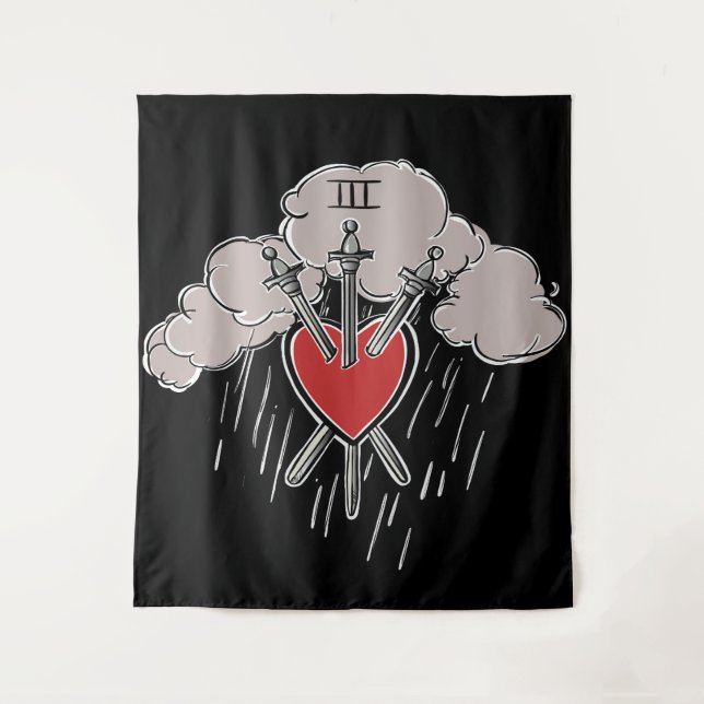 Tenture 3 d'épées Love Heart Tarot Illustration Trois (Devant)