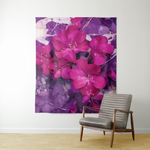 Tenture 3D Floral Fuchsia & Purple Marble Art