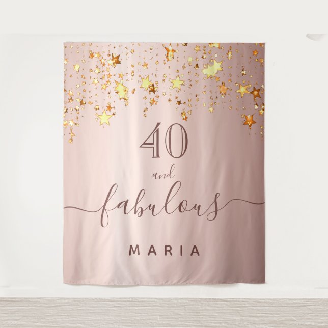 Tenture 40 étoiles fabuleuses d'anniversaire rose gold élé (Devant)