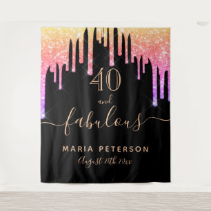 Tenture 40 fabuleux anniversaire noir rose gouttes d'or
