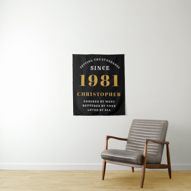 Tenture 40e anniversaire 1981 Or Noir Pour Lui Personnalis (En situation)