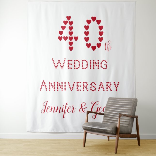 Tenture 40e anniversaire de mariage Noces de rubis Cœurs r (En situation)