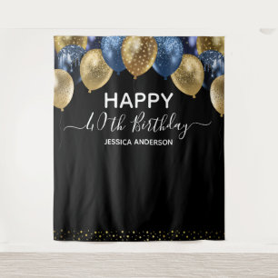 Tenture 40e anniversaire Gold Blue Black Balloons Tapestry
