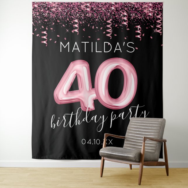 Tenture 40e anniversaire noir rose toile de fond photo (En situation)