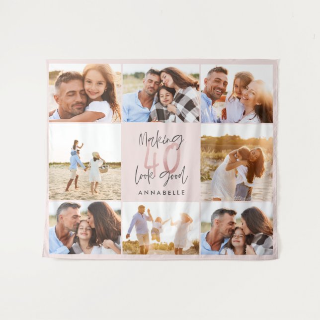 Tenture 40e anniversaire rose girly parties scintillant ph (Devant (Horizontal))