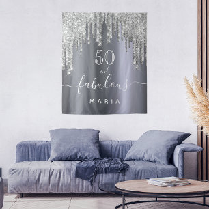 Tenture 50 fabuleux anniversaire fête paillettes argent sc