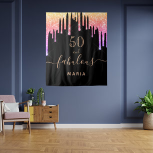 Tenture 50 fabuleux anniversaire paillettes noir rose viol