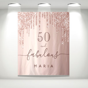 Tenture 50 fabuleux anniversaire paillettes rose or étince