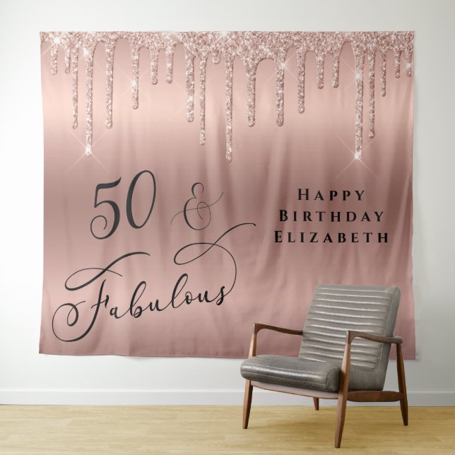 Tenture 50 Fabulous Rose Gold Glitter Fête d'anniversaire (En situation (horizontale))