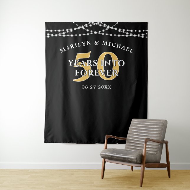 Tenture 50e anniversaire DES ANNEES DANS L'ETERNITE Black  (En situation)