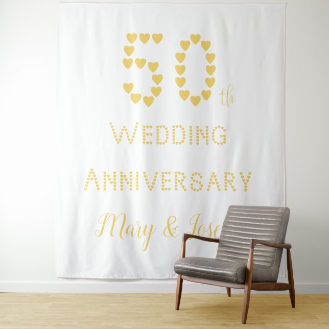 Tenture 50e anniversaire du Mariage Coeurs Mariages d'or (En situation)