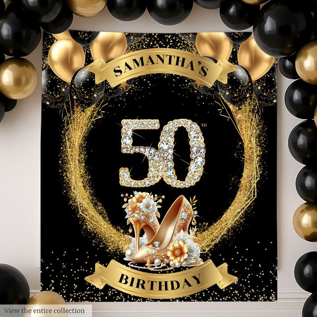 Tenture 50e anniversaire étincelant chiffres diamant talon (Sparkling 50th Birthday Diamond Numbers High Heels)