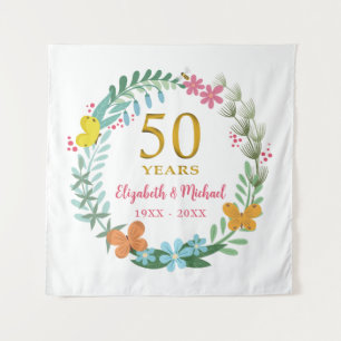 Tenture 50e anniversaire Golden Floral Butterfly Wreath