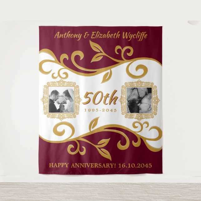 Tenture 50e anniversaire Mariage Ajouter vos photos Red Go (Devant)