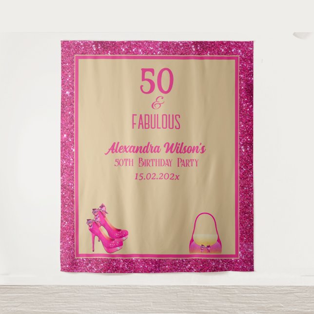 Tenture 50e Anniversaire talons hauts Pink Glittery Back D (Devant)