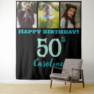 Tenture 50e fête d'anniversaire, Parties scintillant bleue