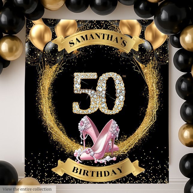 Tenture 50ème Anniversaire Glamour Numéros Diamants Talons (Glamorous 50th Birthday Diamond Numbers High Heels)