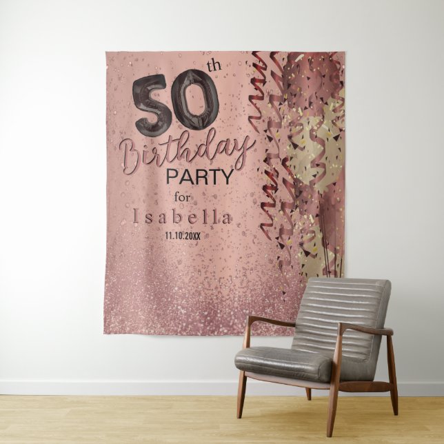 Tenture 50ème Anniversaire Glitter Or Rose (En situation)