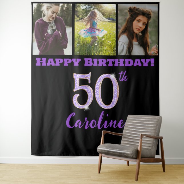Tenture 50th Birthday Party, Purple Glitter & 3 photos (En situation)