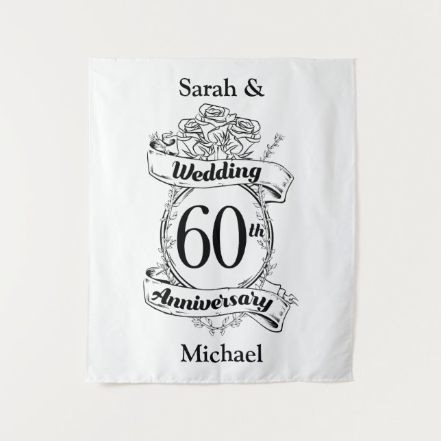 Tenture 60e anniversaire de Mariage de diamant Fleurs (Devant)
