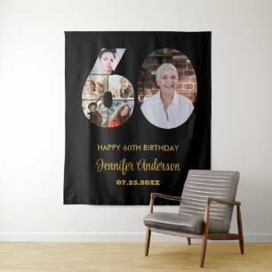 Tenture 60e anniversaire Numéro 60 Photo Collage moderne N