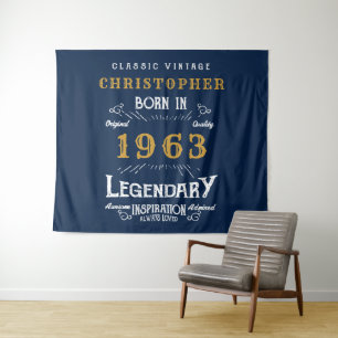 Tenture 60th Birthday 1963 Ajouter Nom Légende Blue Gold R