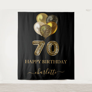 Tenture 70e anniversaire noir or léopard nom script