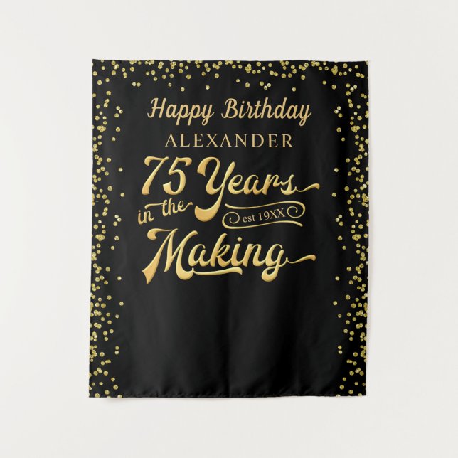 Tenture 75e anniversaire fond Noir Gold Confetti (Devant)