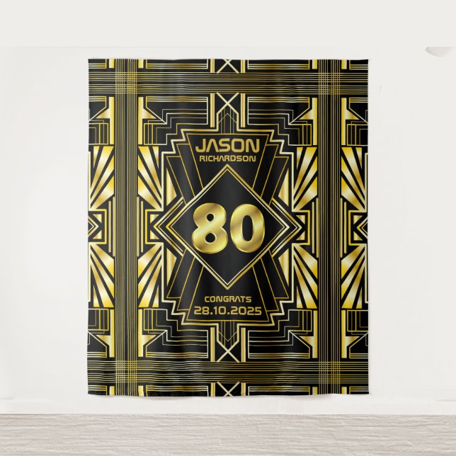 Tenture 80e anniversaire Art Déco Gold Black Great Gatsby (Devant)