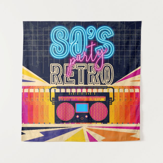 Tenture 80s, retro music party. Old style poster. Disco fl (Devant)