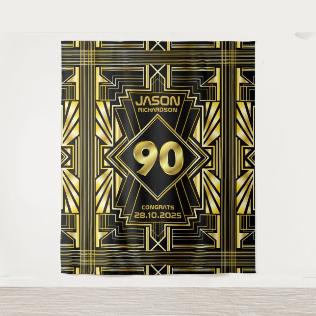 Tenture 90e anniversaire Art Déco Gold Black Great Gatsby (Devant)
