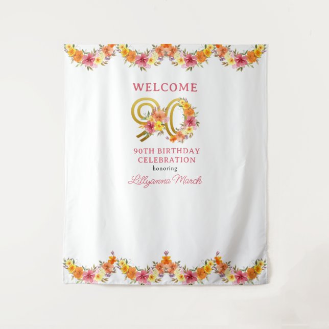 Tenture 90e Anniversaire Fête Floral Gold Numéro 90 Contex (Devant)