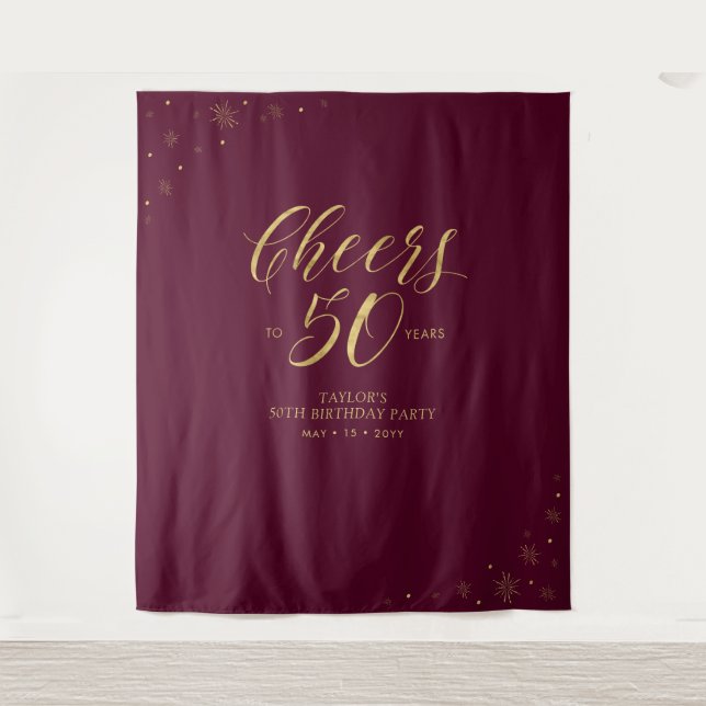 Tenture À 50 ans, fête d'anniversaire Or et Bourgogne (Devant)