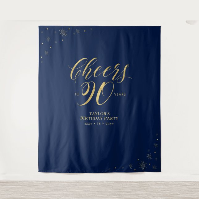 Tenture À 90 ans, fête d'anniversaire Gold & Navy 90 (Devant)