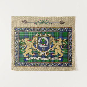 Tenture Abercrombie Clan Badge & Tartan avec Lions