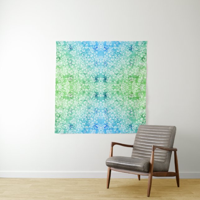 Tenture Abstrait floral bleu vert (En situation)