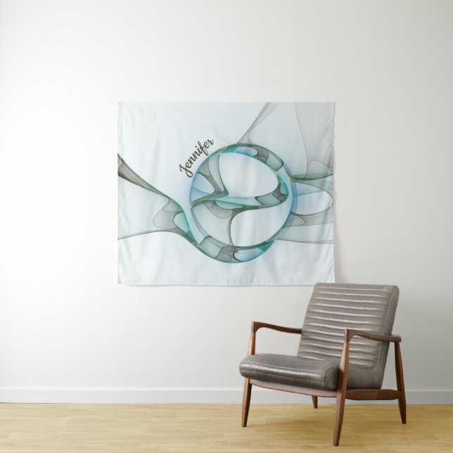 Tenture Abstrait moderne Fractal Blue Turquoise Grey Nom (En situation (horizontale))