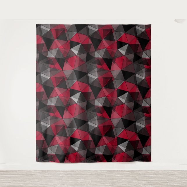 Tenture Abstrait Noir, rouge, gris géométrique. (Devant)