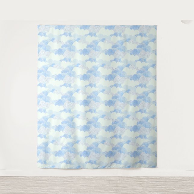 Tenture Abstrait texturé bleu et blanc ciel nuageux Motif (Devant)