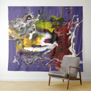 Tenture Abstrait Violet avec Tourbillons de Fluides Rouges